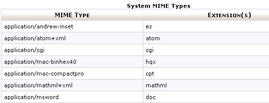 system mime types